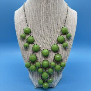 Lime Green & Silver Tone Retro Bohemian Bib 22-24" Adjustable‎ Necklace Chunky